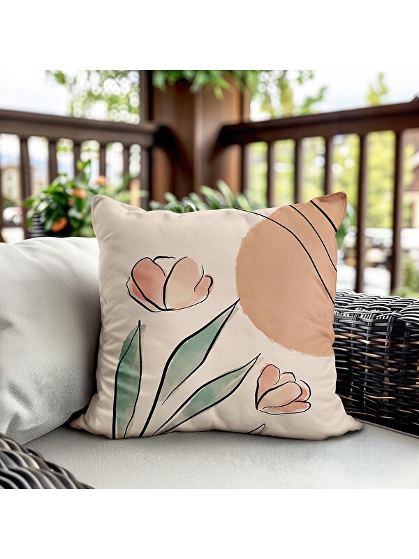 Evmila Bahar Temalı Kadife Kırlent Kılıfı 43x43 Cm Çift Taraf Baskı