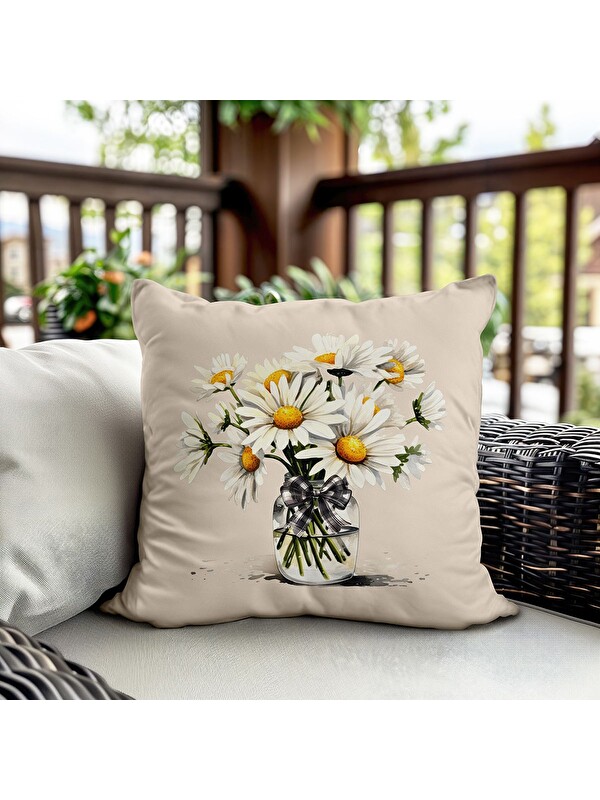 Evmila Bahar Temalı Kadife Kırlent Kılıfı 43x43 Cm Çift Taraf Baskı