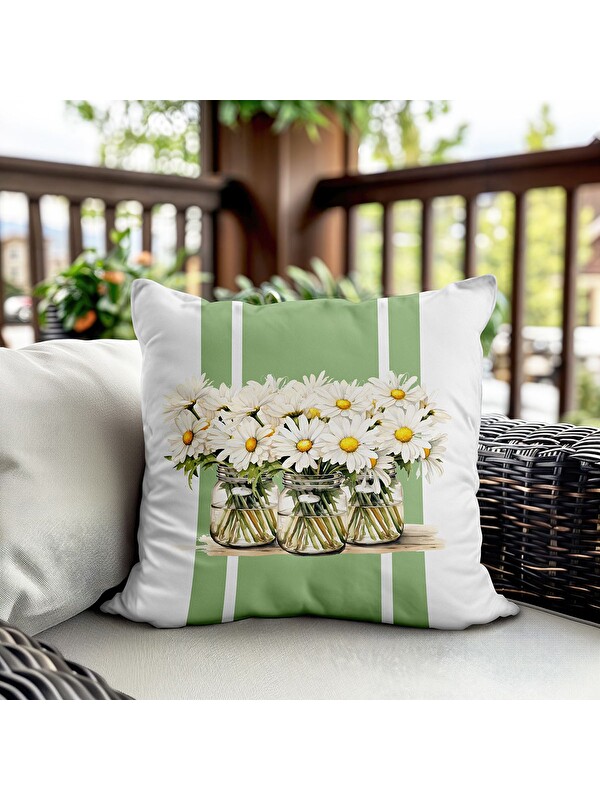 Evmila Bahar Temalı Kadife Kırlent Kılıfı 43x43 Cm Çift Taraf Baskı