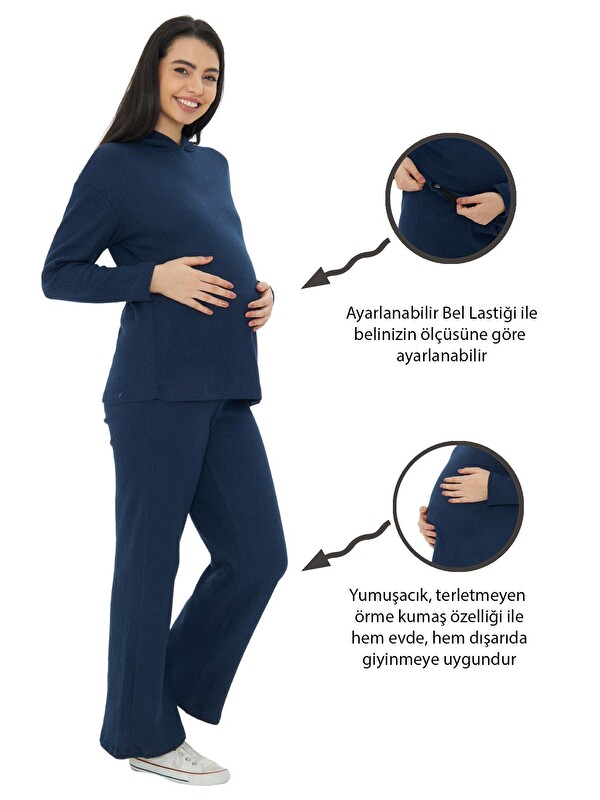 Luvmabelly Örme Kapüşonlu Kadın Hamile Alt Üst Takımı