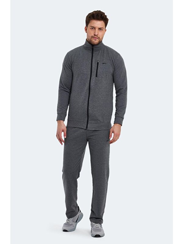 SLAZENGER ORAN I Erkek Fermuarlı Dik Yaka Cepli Koyu Gri Eşofman Takımı