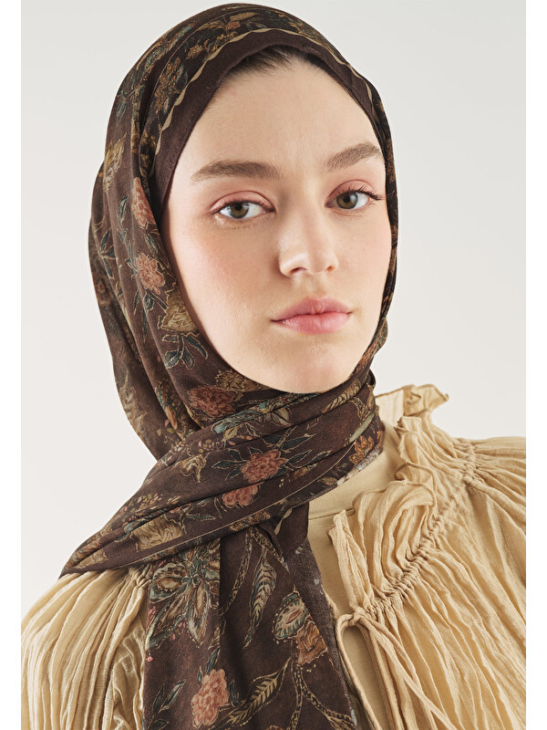 Fresh Scarfs Ethnic Blossom Desen Soft Viskon Şal Çikolata Kahve