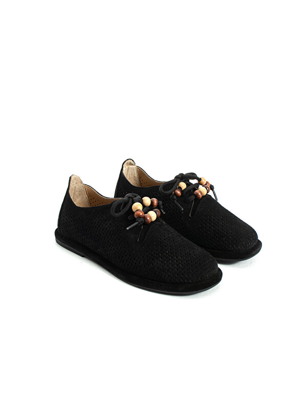 DUXAL SHOES Paloma Hakiki Deri Boncuk Detaylı Delikli Kadın Oxford Ayakkabı Günlük Casual Ayakkabı Babet