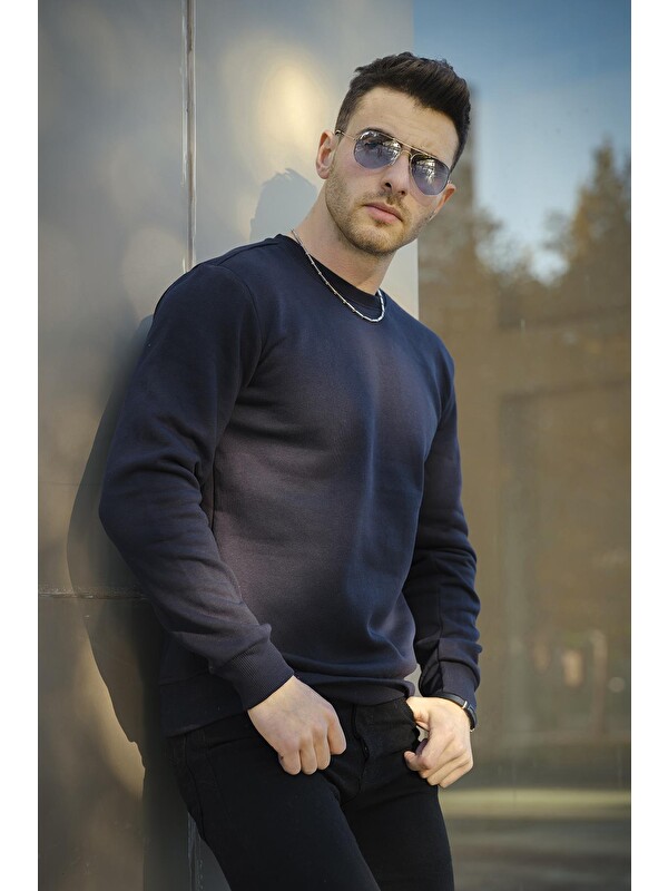 Oksit Fitted Üç İplik Şardonlu Pamuklu Bisiklet Yaka Sweatshirt