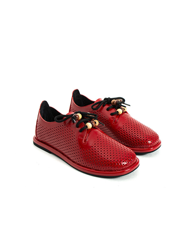 DUXAL SHOES Paloma Hakiki Deri Boncuk Detaylı Delikli Kadın Oxford Ayakkabı Günlük Casual Ayakkabı Babet