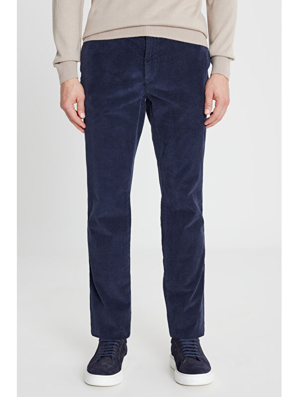 Altınyıldız Classics Erkek Lacivert Pamuklu Slim Fit Dar Kesim Yan Cep Kadife Esnek Casual Pantolon