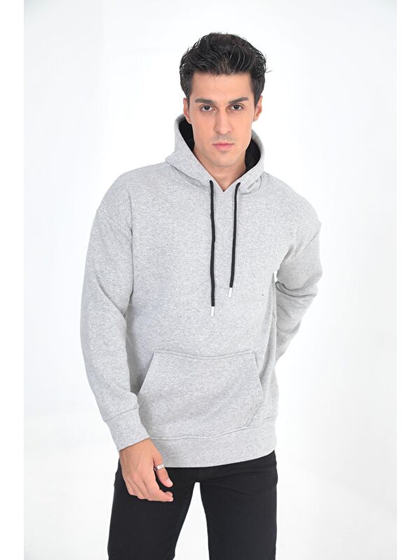 Comstar Erkek Oversize Kanguru Cep Kapüşonlu Sweatshirt