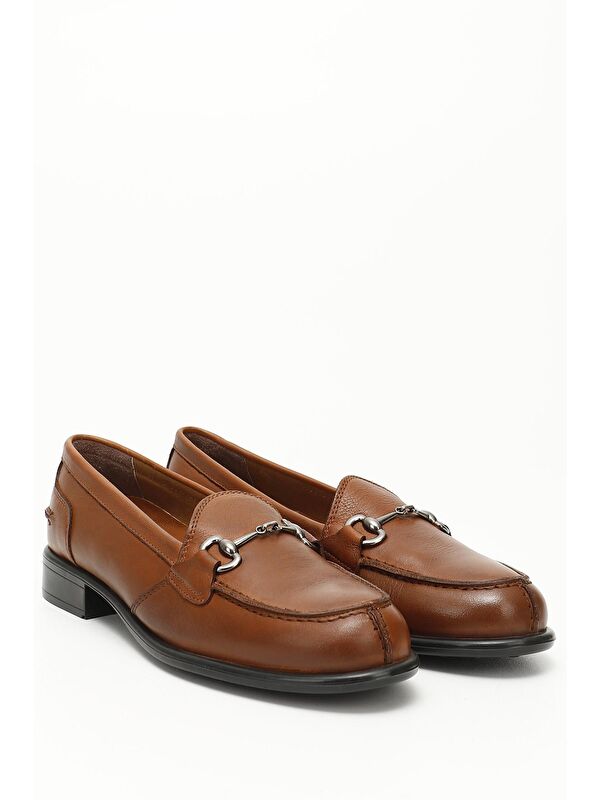 Kadın TABA Tokalı Hakiki Deri Loafer Ayakkabı - Görsel 3