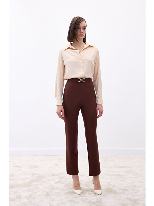 SATEEN Aksesuar Detaylı Pantolon - Kahve