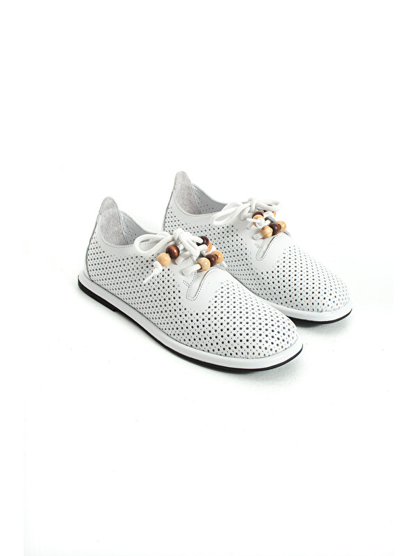 DUXAL SHOES Paloma Hakiki Deri Boncuk Detaylı Delikli Kadın Oxford Ayakkabı Günlük Casual Ayakkabı Babet