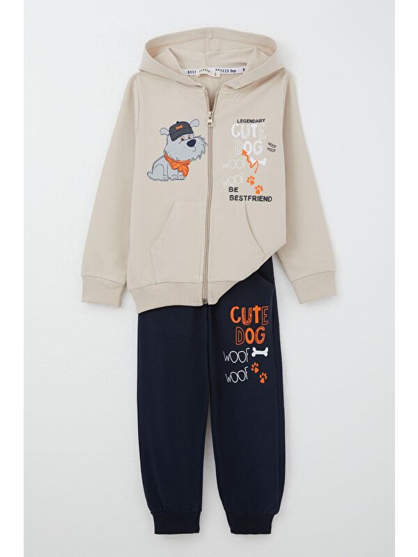 Breeze Erkek Bebek Eşofman Takım Havalı Köpekçik Baskılı Bej (1.5 Yaş)