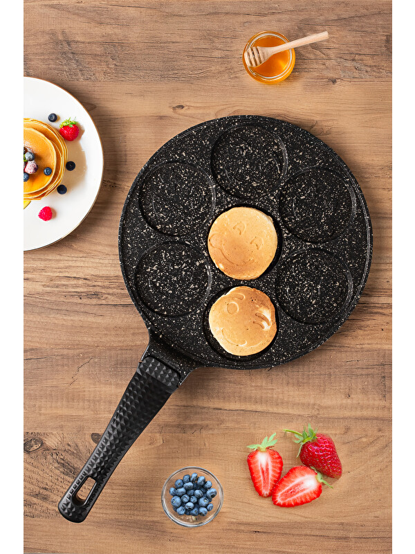 Porsima Granit Pankek Emoji Smile Döküm Tava Bakalit Kulp 26 Cm - Siyah