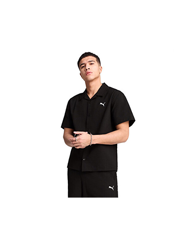 Puma Wardrobe Ess Relaxed Shirt Erkek Günlük Polo Tişört 62966301 Siyah