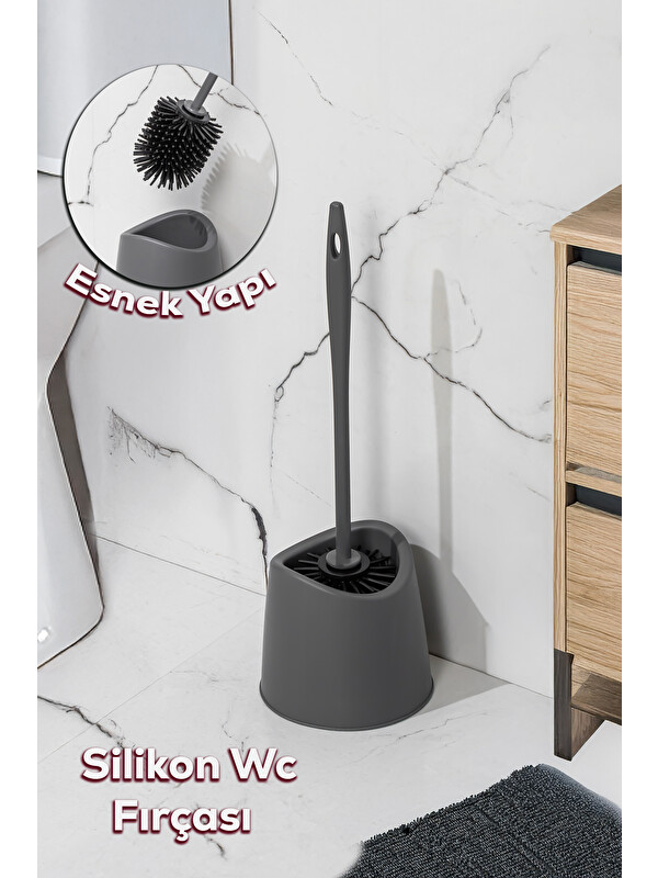 Porsima SB-776 Silikon Wc Tuvalet Banyo Lavabo Fırçası Klozet Temizleme Fırçası Antrasit