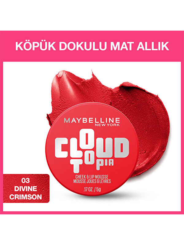 Maybelline New York Cloudtopia Köpük Dokulu Mat Allık 03 Divine Crimson