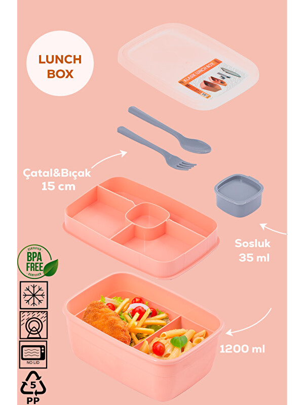 Porsima 3199 Vakumlu Kendinden Kaşık Çatallı Sosluklu Bölmeli 2 Katlı Lunch Box-Sefer Tası
