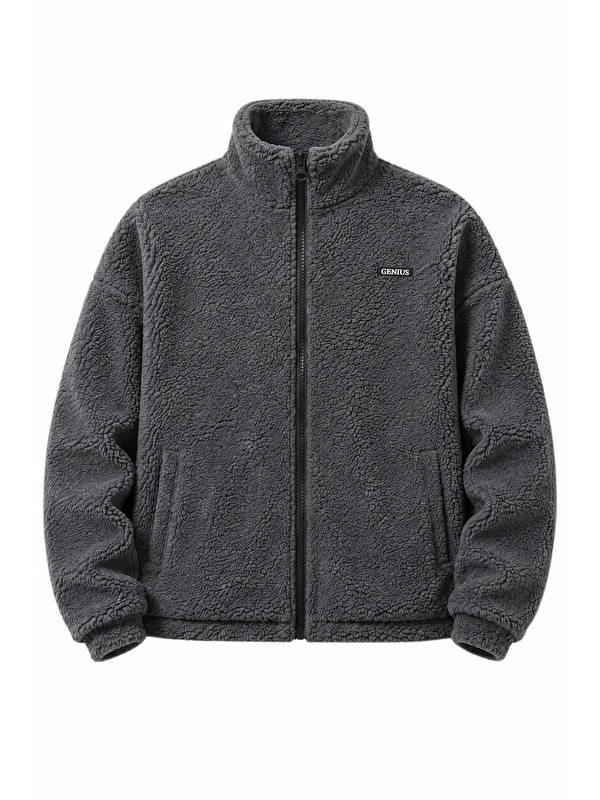 Genius Store Oversize Pelüş Erkek İçi Polarlı Tam Fermuarlı Sherpa Sonbahar Kış Kadın Polar Sweatshirt OVERSIZE-P