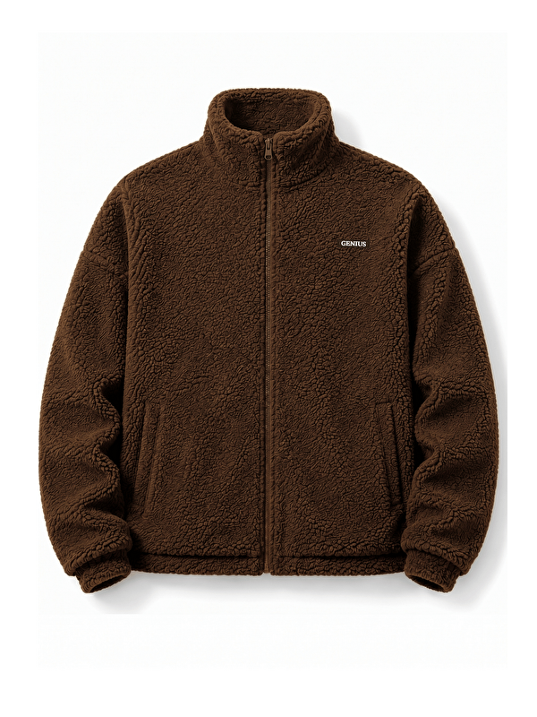 Genius Store Oversize Pelüş Erkek İçi Polarlı Tam Fermuarlı Sherpa Sonbahar Kış Kadın Polar Sweatshirt OVERSIZE-P