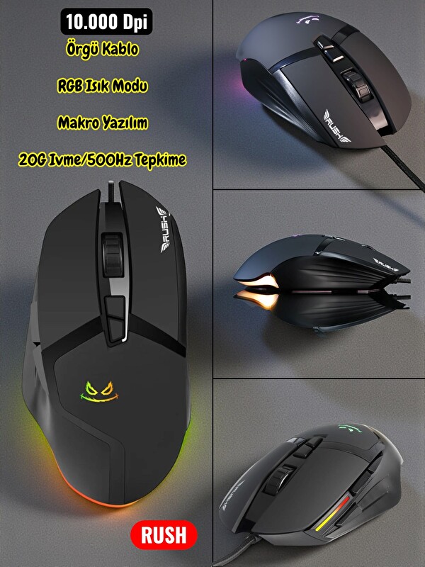 Technow Rush Poison RM82 10000 Dpı RGB 7d Gaminf Oyuncu Mouse