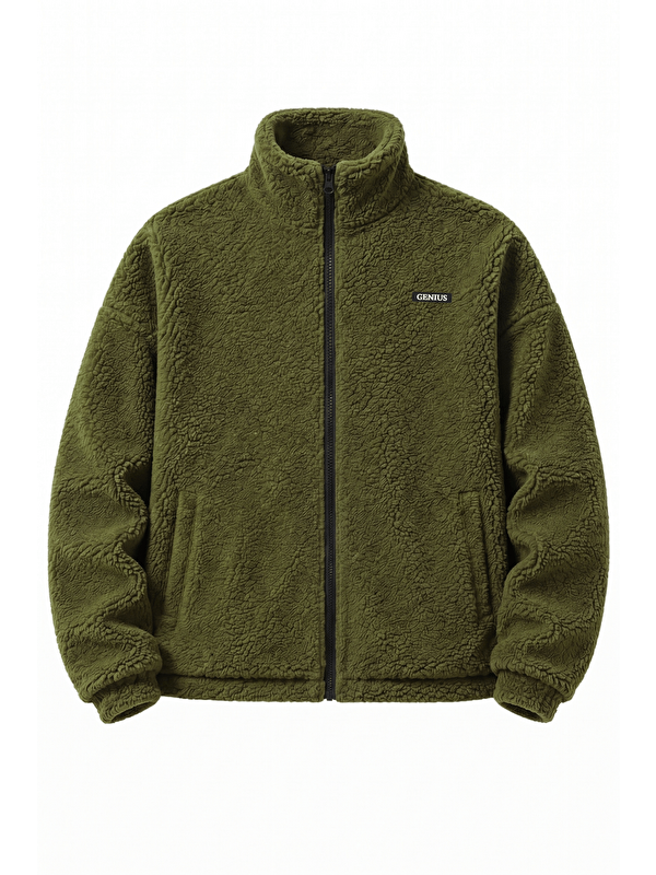 Genius Store Oversize Pelüş Erkek İçi Polarlı Tam Fermuarlı Sherpa Sonbahar Kış Kadın Polar Sweatshirt OVERSIZE-P