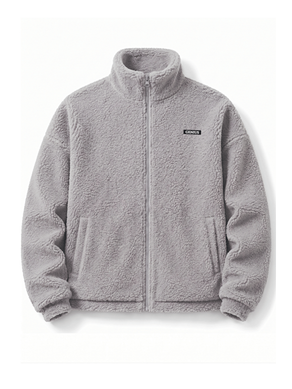 Genius Store Oversize Pelüş Erkek İçi Polarlı Tam Fermuarlı Sherpa Sonbahar Kış Kadın Polar Sweatshirt OVERSIZE-P