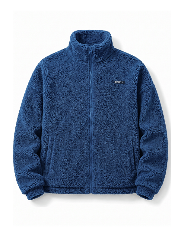 Genius Store Oversize Pelüş Erkek İçi Polarlı Tam Fermuarlı Sherpa Sonbahar Kış Kadın Polar Sweatshirt OVERSIZE-P