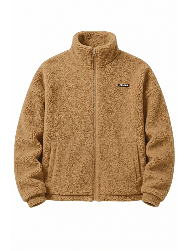 Genius Store Oversize Pelüş Erkek İçi Polarlı Tam Fermuarlı Sherpa Sonbahar Kış Kadın Polar Sweatshirt OVERSIZE-P