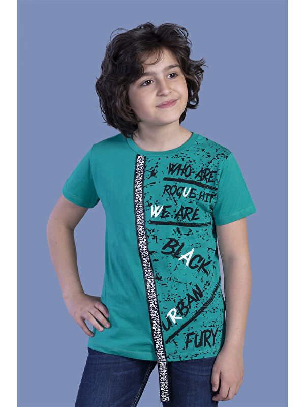 Toontoykids Erkek Çocuk Şerit Detaylı Baskılı Tişört