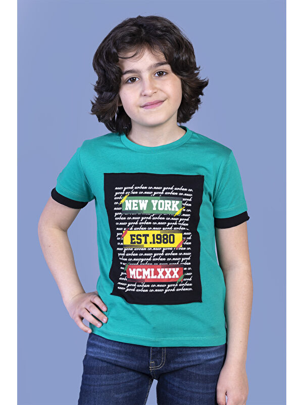 Toontoykids Erkek Çocuk Kolları Garni Detaylı Yazı Baskılı Tişört