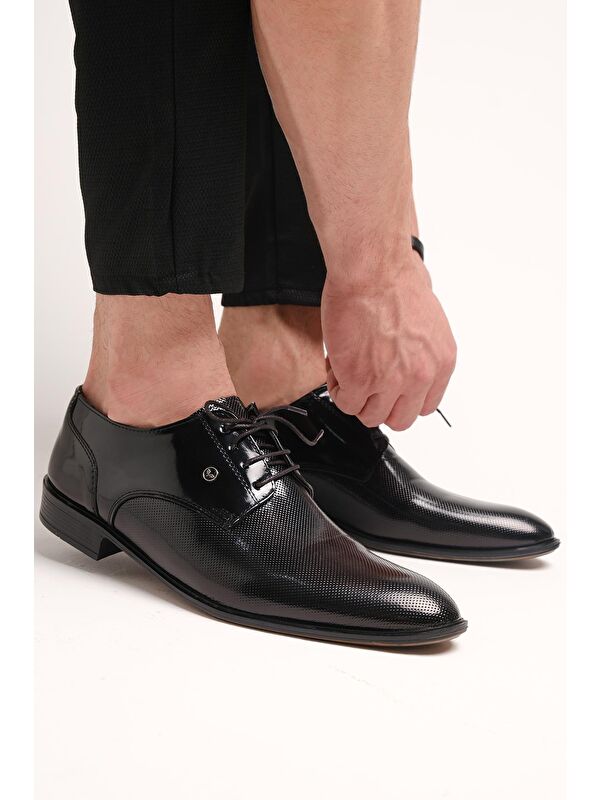 Falc 102 Rozet Detaylı Dokulu Siyah Rugan Erkek Klasik Ayakkabı - Görsel 4