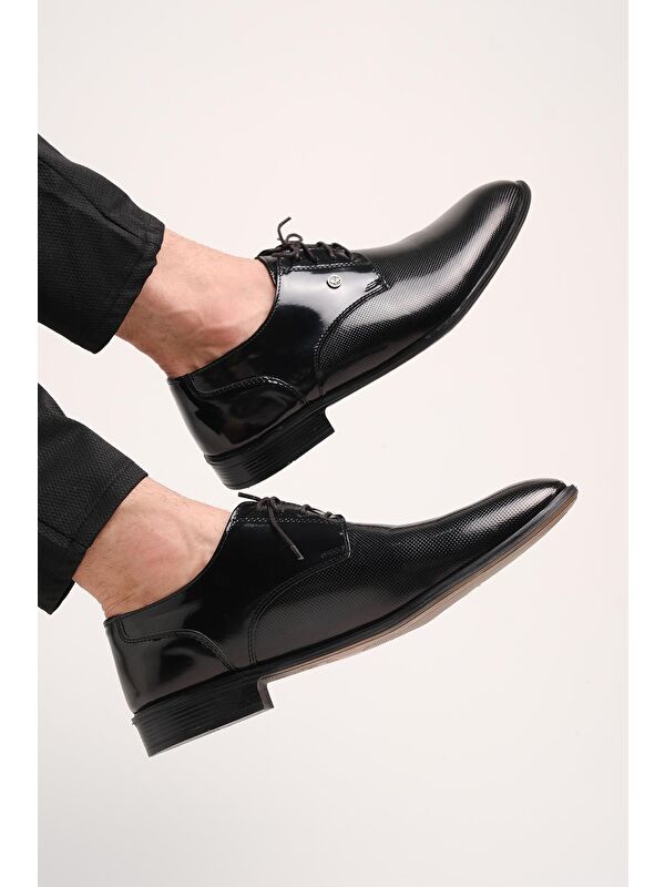 Falc 102 Rozet Detaylı Dokulu Siyah Rugan Erkek Klasik Ayakkabı - Görsel 5