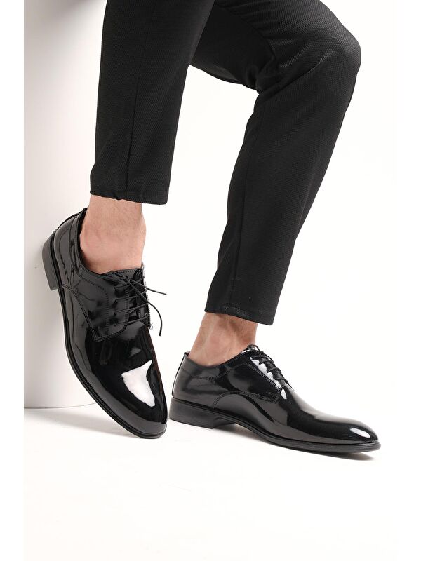 Hty 806 Bağcıklı Siyah Rugan Erkek Klasik Ayakkabı - Görsel 3