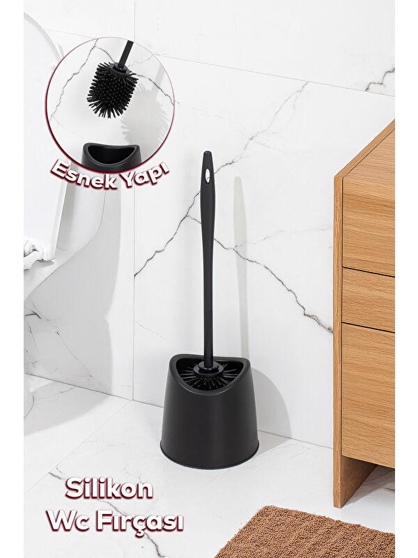 Porsima SB-776 Silikon Wc Tuvalet Banyo Fırçası Klozet Fırçası Siyah