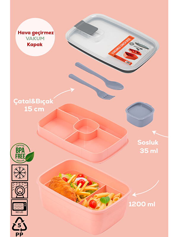 Porsima 3193 Vakumlu Kendinden Kaşık Çatallı Sosluklu Bölmeli Beslenme Çantası- 2 Katlı Lunch Box-Sefer Tası