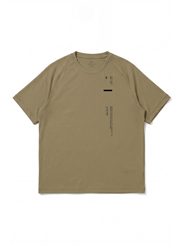 Tommylife Koyu Bej Baskılı Battal Büyük Beden Kısa Kollu Erkek T-Shirt - 88465