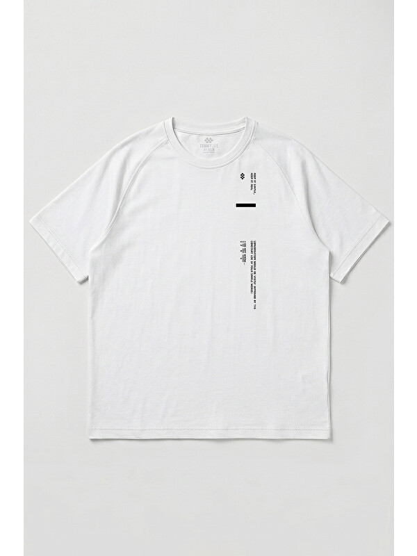 Tommylife Beyaz Baskılı Battal Büyük Beden Kısa Kollu Erkek T-Shirt - 88465