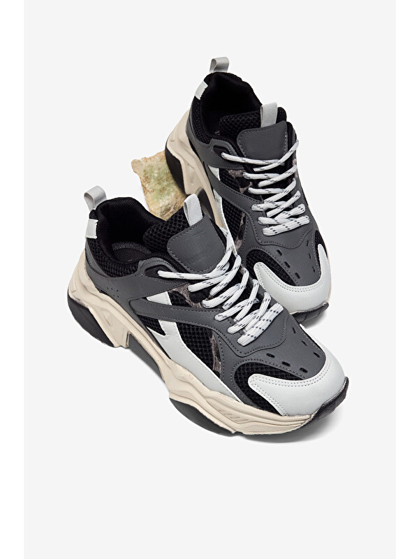 TONNY BLACK Kadın Füme Gri Rahat Kalıp Poli Taban Bağcıklı Sneaker