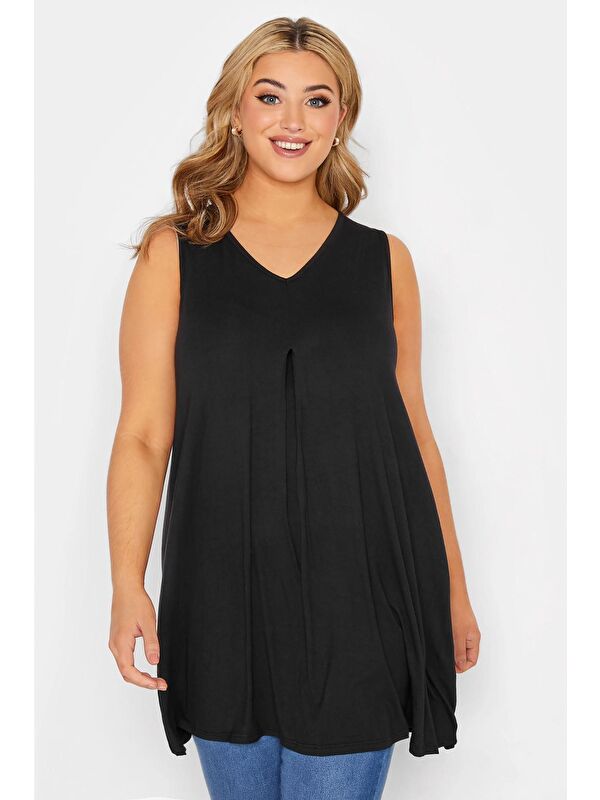 Stil Diva Büyük Beden Sıfır Kol V Yaka Eteği Bollaşan Basic Bluz 191309