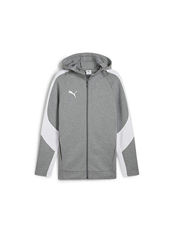 Puma Team Evostripe Hooded Erkek Futbol Kamp Fermuarlı Sweatshirt 65994733 Gri