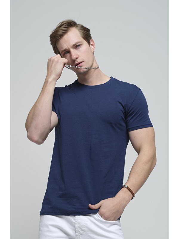 Oksit Slim Fit Elastanlı Bisiklet Yaka Erkek Basic Tişört