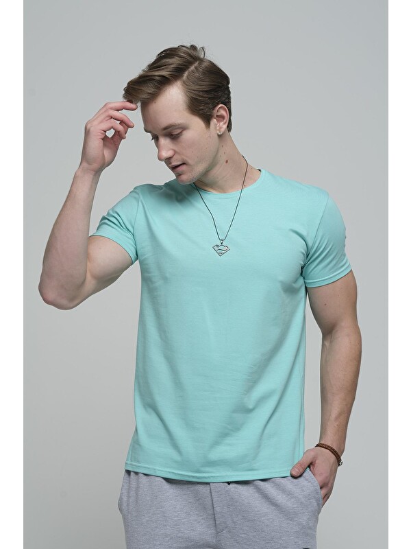 Oksit Slim Fit Likralı Bisiklet Yaka Erkek Basic Tişört