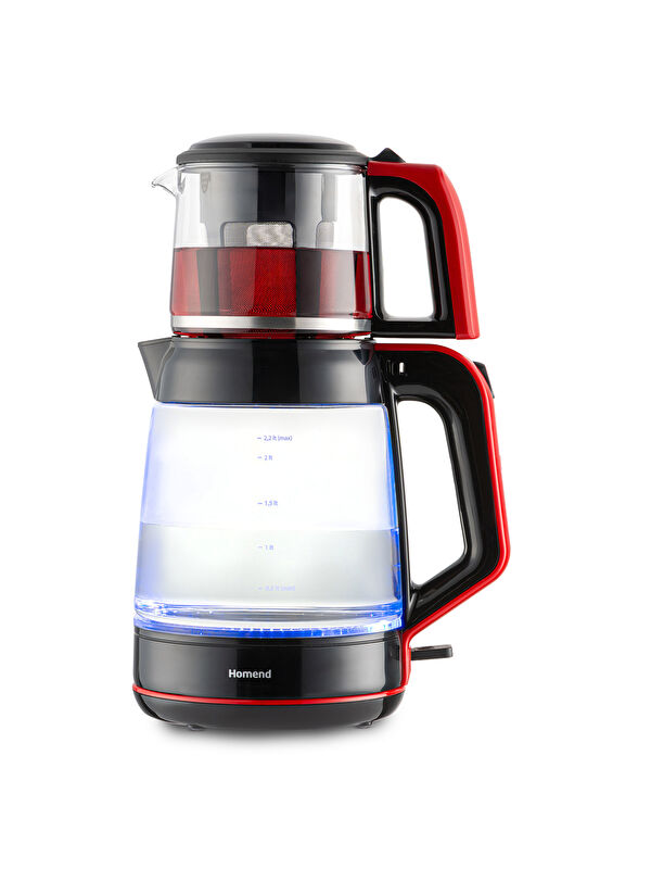 Homend Infinity 1764H Cam Çay Makinesi Siyah Kırmızı
