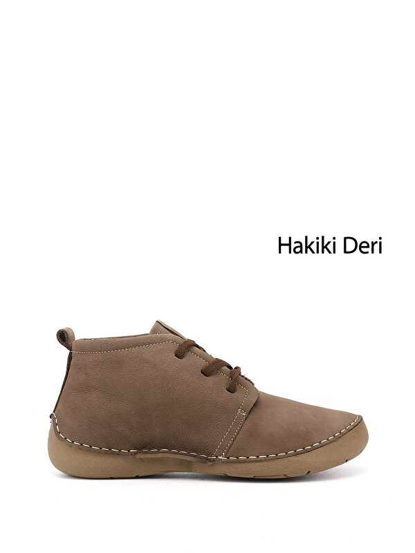 GÖNDERİ(R) Kadın KUM-SİYAH Bağcıklı Hakiki Deri Comfort Bot