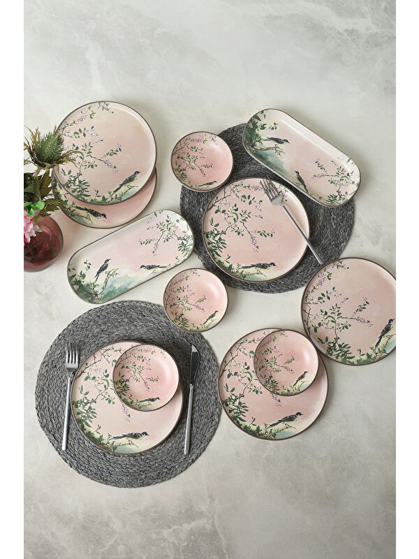 Keramika Pink Woods Kahvaltı Takımı 12 Parça 6 Kişilik
