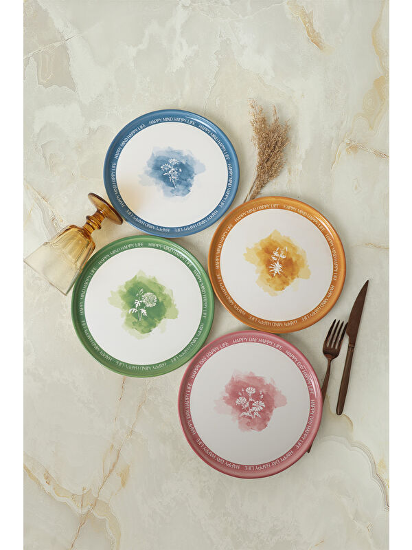 Keramika Flowers Mottolu Nordic Pasta Tabağı 22 Cm 4 Adet
