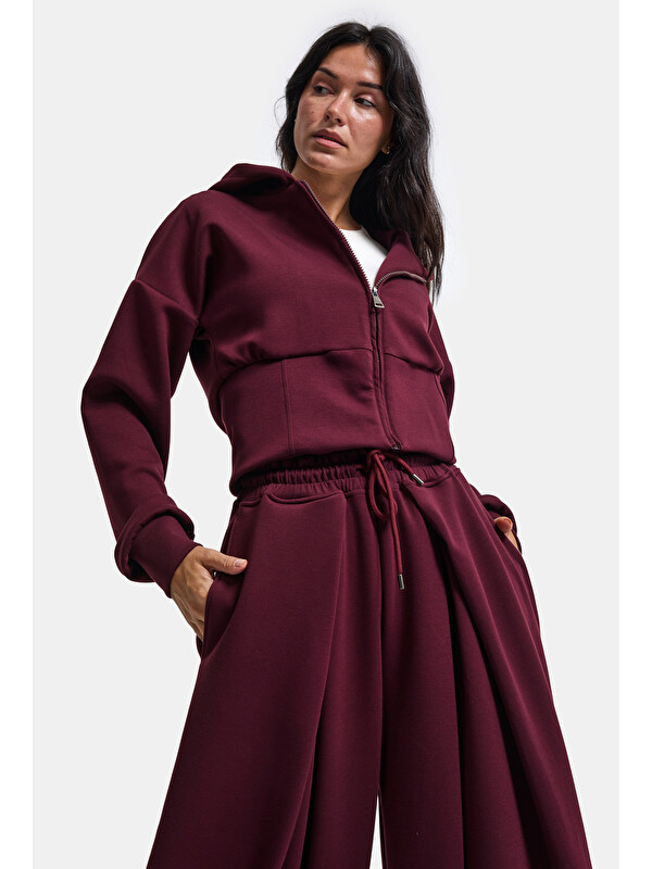 It's Basic Kadın Bordo w6-35 Üst Polar Alt Eşofman Pantolon 2'li Takım