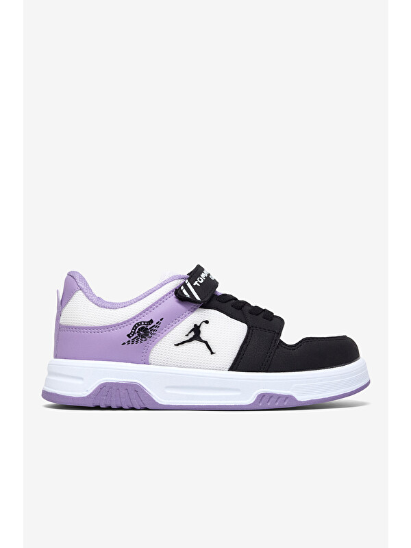 TONNY BLACK Çocuk Unisex Siyah Lila Rahat Kalıp Ortopedik Cırtlı Sneaker