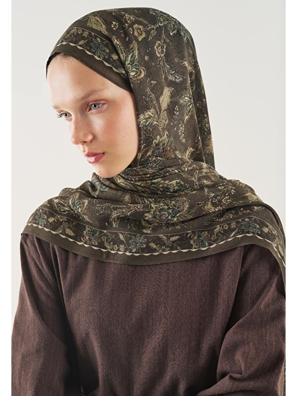 Fresh Scarfs Ethnic Blossom Desen Soft Viskon Şal Tozlu Kahve