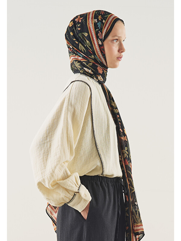 Fresh Scarfs Flora Echo Desen Soft Viskon Şal Siyah
