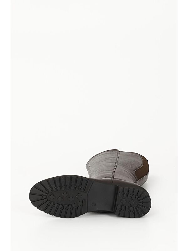 KAHVERENGİ Hakiki Deri Yuvarlak Burun Kauçuk Taban Topuklu Fermuarlı Kadın Günlük Çizme 44551 - Görsel 8